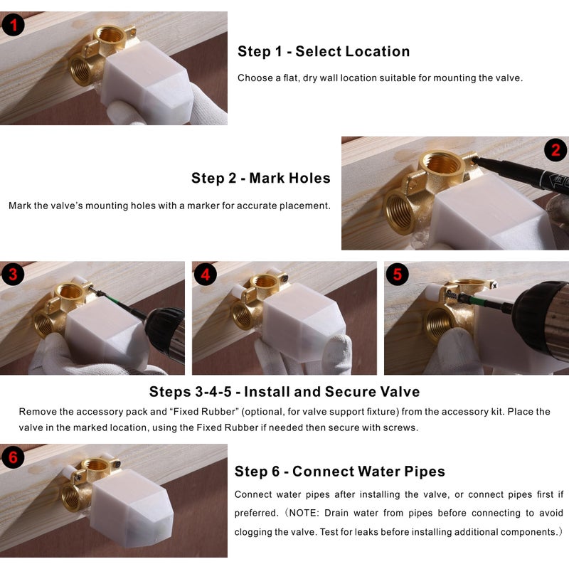 SKOWLL Dr Faucet Shower Valve Kit, Single Handle Mixing Valve Shower Control Valve Kit Single Function Rough-In Valves Set, Brushed Nickel Tub Valve and Trim Kit - Image 3
